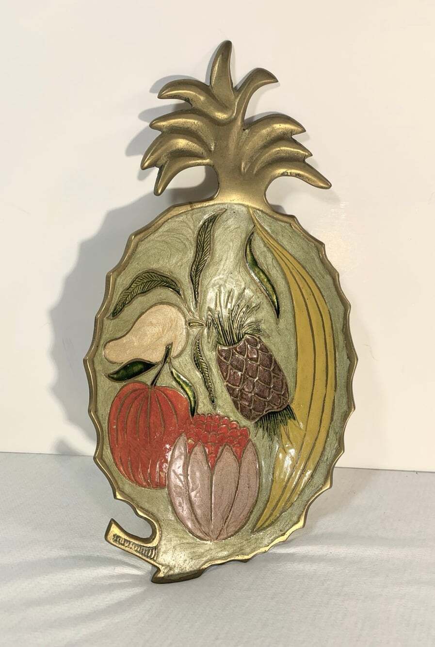 Brass Cloisonné Pineapple Dish Vintage